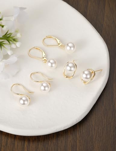 Mameloly Pearl Drop Earrings 925 Sterling Silver CZ 10MM Simulated Pearl Earrings for Women Dangle Trendy Jewelry for Women Hypoallergenic - color: Gold