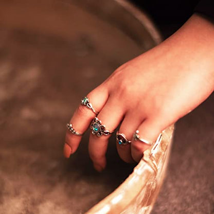 17IF Vintage Silver Knuckle Rings Set for Women Men, Chunky Boho Rings | Aesthetic Snake Grunge Stackable Gothic Ring Adjustable Y2K Punk Bulky Finger Alt of Rings, Stacking Flower Midi Ring Pack - style: 85