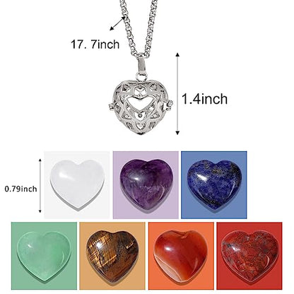 Raicegs Heart Shaped Crystals and Healing Stones 7 Chakra Crystal Necklace 0.8 inch Heart Gemstones Natural Stones Necklaces for Women Spiritual Gift for Women Teen - style: Heart-7PCS