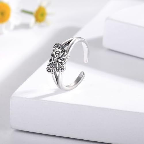 Sariel 925 Sterling Silver Toe Rings for Women Boho Adjustable Mid Finger Rings Summer Vacation Ocean Beach - color: Butterfly