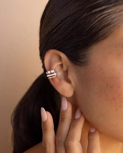 Ear Cuff for Women, 14K Gold/White Gold Plated Ear Cuffs Non Piercing Hypoallergenic Jewelry Gift - color: triple stack silver