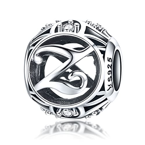 Letter Charms 925 Sterling Silver Initial A-Z Bead Charms | For Bracelets Necklaces, Hypoallergenic,Cubic Zirconia Alphabet Beads, Personalized Gifts for Women - color: Z