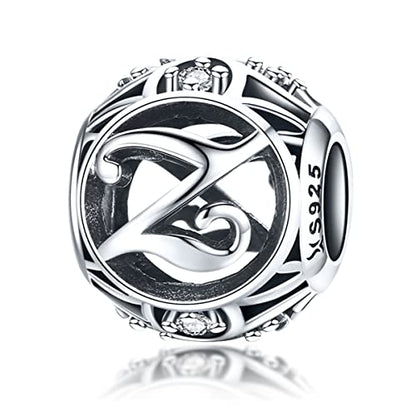 Letter Charms 925 Sterling Silver Initial A-Z Bead Charms | For Bracelets Necklaces, Hypoallergenic,Cubic Zirconia Alphabet Beads, Personalized Gifts for Women - color: Z
