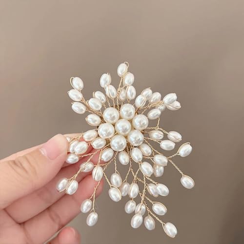 Dainty Large White Oval Pearl Flower Blooming Brooch Pin for Women, Statement Pearls Floral Brooches Pins Party Wedding Jewelry Gift Dress Accessories