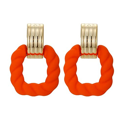 RUOFFETA Rectangle Earrings for Women, Acrylic Square Earrings Twisted Geometric Statement Jewelry - color: Orange Gold
