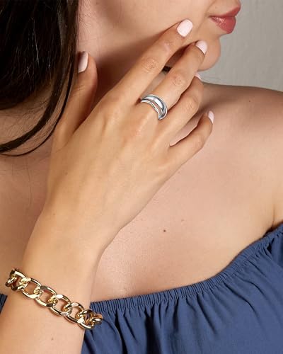 Gold & Silver Plated Crinkle Fold Open Ring for Women, Adjustable Knuckle Thumb Ring, Textured Wavy Stackable Fashion Jewelry Gift