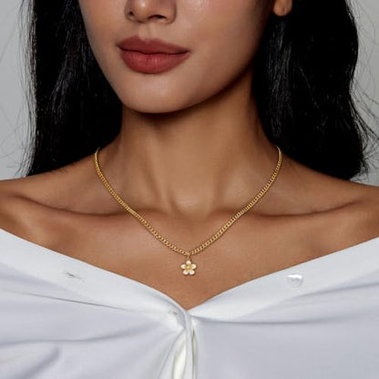 IMBOS 14K Gold Plated Chunky Chain Choker Necklaces for Women Chunky Gold Necklace Tennis Necklace for Women CZ Love Chain Cuban Link Choker Jewelry Gifts - color: Gold-Flower
