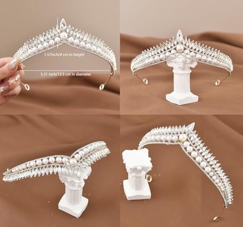 Wedding Crystal Tiara for Women Elegant Bridal Pearl Rhinestone Crown Swan Queen Princess Costume Crown Star Crystal Headpiece Accessory for Cosplay Birthday Party - color: Pearl 3