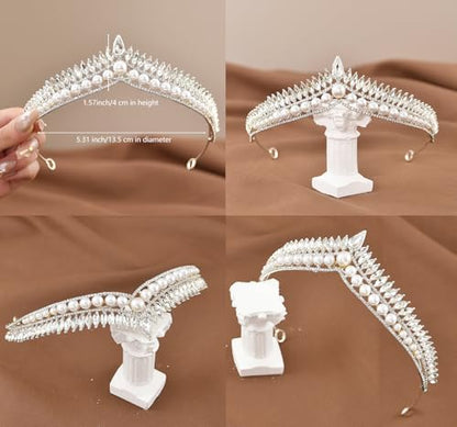 Wedding Crystal Tiara for Women Elegant Bridal Pearl Rhinestone Crown Swan Queen Princess Costume Crown Star Crystal Headpiece Accessory for Cosplay Birthday Party - color: Pearl 3