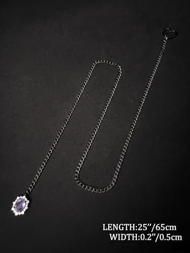 Women's Heart O-Ring Slip Chain Necklace, Double Layered Adjustable 39'' Cuban Chain with Detachable Heart Clasp and Colorful Rhinestone Pendant - color: 25'' Black-Amethyst Purple