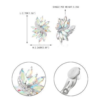 EVER FAITH Sparkly Rhinestone Clip-on Earrings for Women Bride, Fashion Marquise Crystal Cluster Wedding Bridal Stud Earring for Prom Formal Party - color: Iridescent AB Silver-Tone