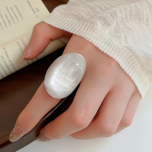 Kokoma Resin Statement Ring for Women Chunky Oval Dome Ring | Geometric Rings, Stackable Accessory, Fashion Jewelry, Daily Wear - color: White