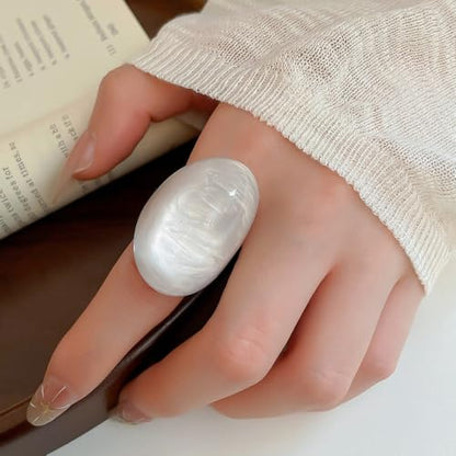 Kokoma Resin Statement Ring for Women Chunky Oval Dome Ring | Geometric Rings, Stackable Accessory, Fashion Jewelry, Daily Wear - color: White