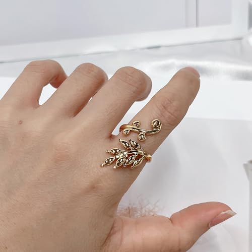 OIDIMS Leaf Statement Rings for Women Stainless Steel Gold-Tone Plated Adjustable Open Finger Band Fashion Plant Branch Leaves Wrap Thumb Ring Boho Stylish Daily Wear Holiday Fashion Jewelry - color: Gold-Tone