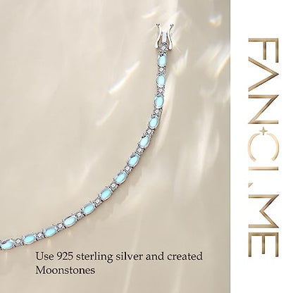 FANCIME Glamour Radiance Sterling Silver Birthstone Tennis Bracelets 7" | Charm Fine Jewelry Birthday Gifts for Women - color: Moonstone