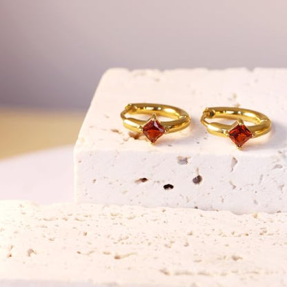 316L Surgical Steel Birthstone Hoop Earrings for Women | Lightweight, 5A Cubic Zirconia, Hypoallergenic, Lead & Nickel Free, 8mm Huggie Hoops - color: 18k gold-plated: 01. January (Garnet)