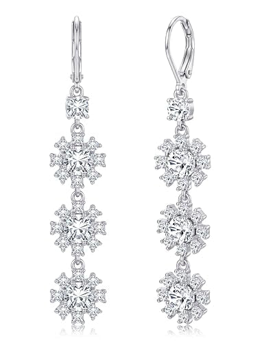 PATISORNA 925 Sterling Silver Dangle Earrings for Women Trendy Hypoallergenic White Gold Plated Leverback Drop Earrings Long Lightweight Statement Earring for Wedding Brides - color: Circular