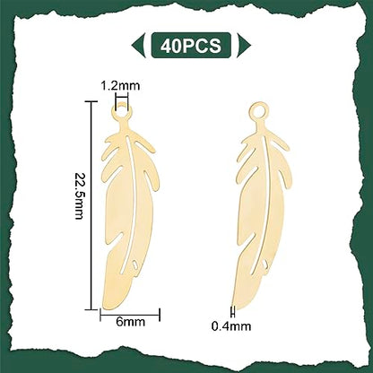 UNICRAFTALE Stainless Steel Feather Pendants Etched Metal Embellishments Feather Charms for Necklace Bracelet Jewelry Making