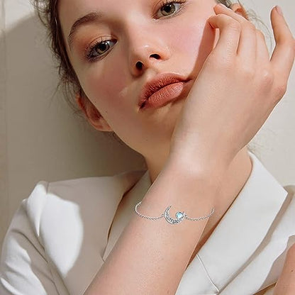 Moon Bracelet for Women 925 Sterling Silver Moonstone/Birthstone Moon Bracelet Butterfly/Dragonfly Bracelet Celtic Moon Butterfly Dragonfly Jewelry Gifts for Women - style: Moonstone-Silver