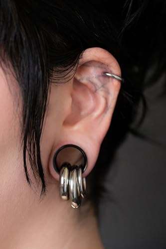 Pierced Owl PVD Coated 316L Stainless Steel Double Flared Tunnels, Sold as a Pair - color: Black, size: 28mm (1&1/8