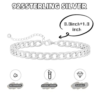 Ankle Bracelets for Women Waterproof 14K Gold/Silver Plated Chain Anklets | Trendy Gold Anklets,Layered 14K Gold Plated Stackable Chunky Cuban Link Chain Anklet Bracelet Set,Summer Beach Jewelry Gift - color: 1 cuban-sl