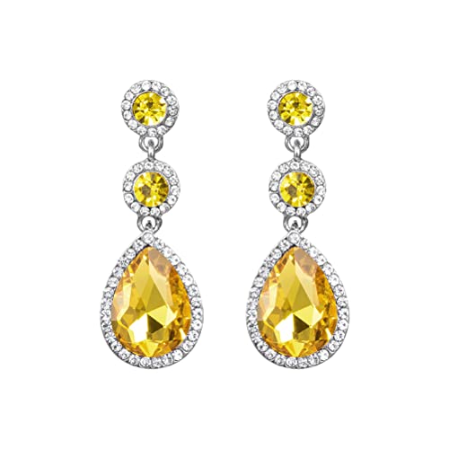 YINLI Elegant Wedding Bridal Crystal Tear Drop Dangle Earrings for Women - color: Golden yellow