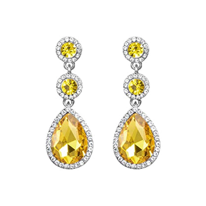 YINLI Elegant Wedding Bridal Crystal Tear Drop Dangle Earrings for Women - color: Golden yellow