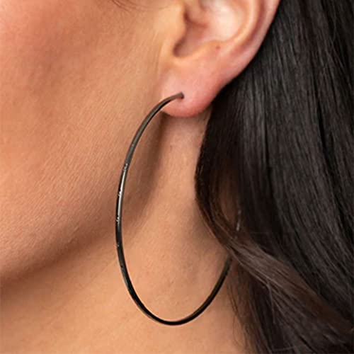 2mm Sterling Silver Big Hoop Earrings For Women - Large Hypoallergenic Circle Endless Thin Oversize Silver Hoops - color: Black,40mm