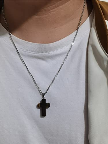 Small Dainty Cross Necklace Pendant Bohemian Turquoise Seed Bead Beaded Necklace Choker for Women Men Faith Jewelry Gift - color: 03 Tiger Eye Cross