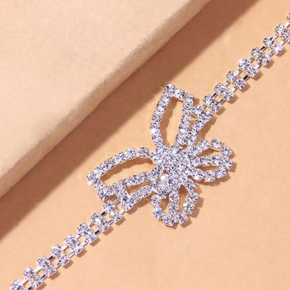 Fesciory Silver Ankle Bracelets for Women, Adjustable Rhinestone Pendant Tennis Anklet, Butterfly Heart Infinite Diamond Summer Beach Foot Chain Jewelry Gifts - style: Butterfly1