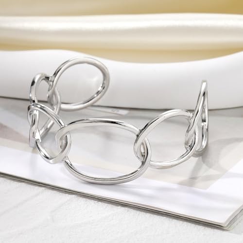 Dainty Gold Bangle Bracelets Open Chunky Cuff Bracelets Adjustable Trendy Minimalist Wide Bracelets Jewelry Women Gifts - color: Silver