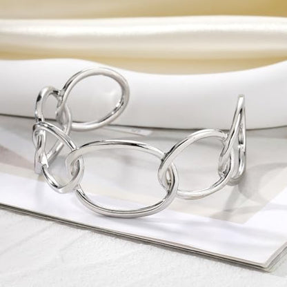 Dainty Gold Bangle Bracelets Open Chunky Cuff Bracelets Adjustable Trendy Minimalist Wide Bracelets Jewelry Women Gifts - color: Silver