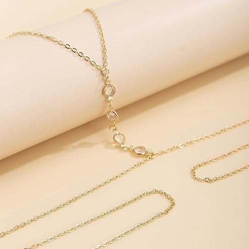 Body Chain Jewelry for Women, Layered Waist Chain for Bikinis | Sexy Body Jewelry, Adjustable Fit, Chest Belly Chain, Gold & Silver Options, Beach Vacation, Festivals Raves & Concerts - style: 5 Diamonds(Gold)