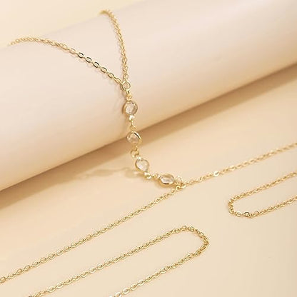 Body Chain Jewelry for Women, Layered Waist Chain for Bikinis | Sexy Body Jewelry, Adjustable Fit, Chest Belly Chain, Gold & Silver Options, Beach Vacation, Festivals Raves & Concerts - style: 5 Diamonds(Gold)