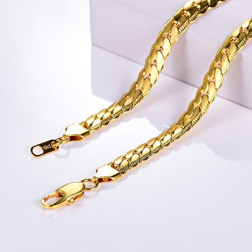 Snake Chain for Women Stainless Steel Dainty Choker Necklace Thin Layered Men Chain 8mm Width Gold/Black/Silver Plated Trendy Jewelry 18/20/22/24/26/28/30 Inch - color: 8MM-Gold Snake Chain, size: Length 20 Inches (women's average length)