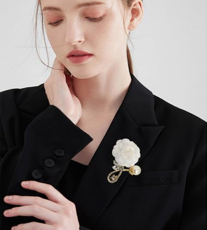 Rose Flower Brooch for Women Rhinestone Pearl Fabric Floral Lapel Pin Handmade Cubic Zirconia Collar Pins Fashion Wedding Jewelry Bridal Party Boutonniere Dance Banquet Ceremony Accessory for Valentine Mother