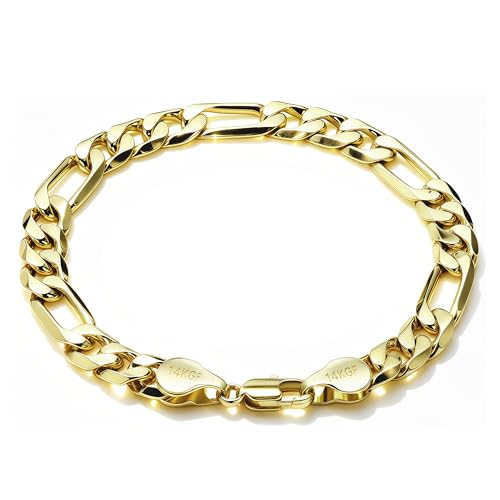 14K Gold Figaro Bracelet for Men Women 6mm/8mm, Non-Tarnish Lobster Clasp | Diamond-Cut Figaro Link Bracelet, 7.5/8/8.5in Gold Chain, Hypoallergenic, Trendy Dainty Jewelry Gift - size: 6mm Figaro Bracelet