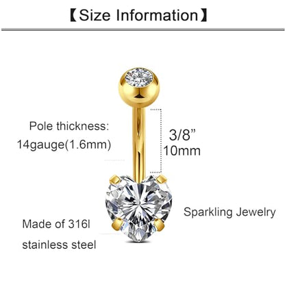 QWALIT Belly Button Ring Silver Gold Belly Rings Surgical Stainless Steel Belly Button Rings for Women Belly Button Piercing Jewelry Hypoallergenic Dangle Belly Button Ring Clicker Belly Ring Dangling - style: C5-Heart- zircons