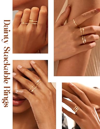 CASSIECA Non Tarnish Gold Rings for Women Dainty Marquise Stack Rings Set | 14K Gold Plated,Stackable Ring Set,Thin Thumb Wedding Band Ring,Marquise Engagement Statement Ring,Waterproof,Jewelry Gifts - color: 14K Gold Plated