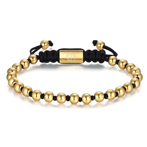 18K Gold-Plated Bracelets for Men Franco Link Chain Adjustable | Stainless Steel Bracelet, Gold Beads Bracelet, Handcrafted Braided, Mens Jewelry Birthday Gift for Men - color: Black with Gold