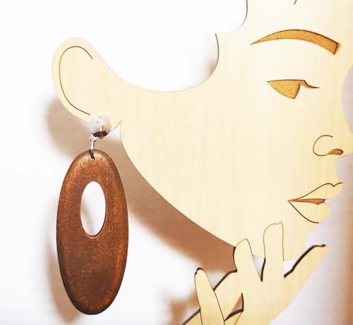 Clip-on Earrings Wood Earring Oval Hoop Brown or Black Earrings Silver Tone Clip - color: Brown