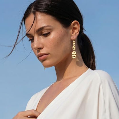 Gold Dangle Earrings for Women,Chunky 14K Gold Plated Drop Dangle Stud Earrings Long Statement Hammered Earring Hypoallergenic Jewelry for Women Gifts - style: Simple Hammered-GD