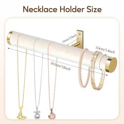 Velvet Necklace Holder Wall Jewelry Organizer, 12" Hanging Necklace Organizer, 2 Pack Wall Mounted Necklace Hanger for Bracelets Bangles Display,Beige - color: Beige