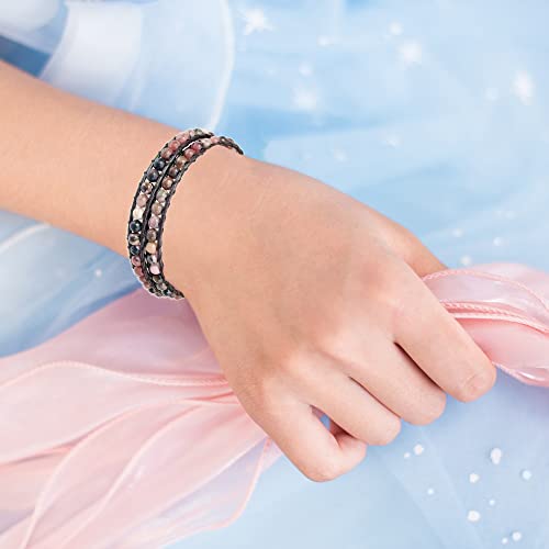 Genuine Stone Wrap Bracelets for Women Natural Crystal Beaded Wrap Bracelet 2/3/5 Adjustable Bohemian Bracelets Jewelry Gifts for Women Mom - color: rhodonite(2 wraps)
