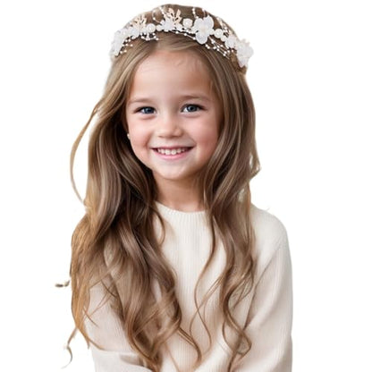 2 Pcs Flower Girl Headpiece - Rhinestone Crystal Wedding Headband - Bridal Flower Headband for Girls & Baby - Gold Hair Accessories