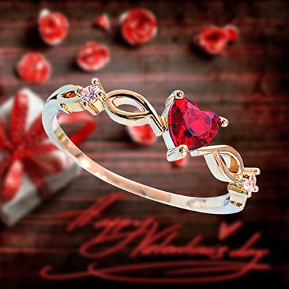 Women Heart Shaped Engagement Rings Inlaid Zircon Anniversary Rings Elegant Exquisite Wedding Jewelry (A-Red, 10) - color: A-red, size: 10