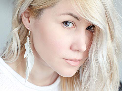 Leather Feather Earrings, Suede layered earrings, boho wedding jewelry, summer earrings, gift for her, dangle earrings - color: white