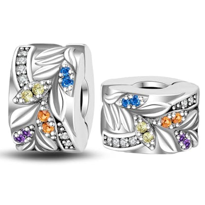 925 Sterling Silver Stopper Clip Charms for Bracelet Necklace Spacer Beads with 5A Cubic Zirconia Mother's Day Christmas DIY Gift for Women(2PCS) - style: Colorful Stone Leaves