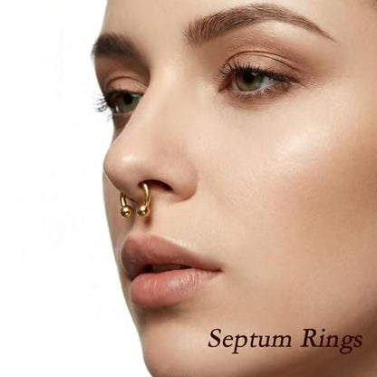 KREZIP 12 PCS 16G Hinged Segment Septum Rings Surgical Steel Horseshoe Piercing Rings Eyebrow Lip Cartilage Helix Tragus Earrings Piercing Jewelry for Women Men 6/8/10/12MM Gold Plated/Silver - style: 16G 6/8/10/12mm-Gold