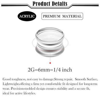 6G-50mm Solid Ear Plugs Tunnels for Women Men Double Flared Saddle Ears Gauge Plug Stretcher Expander Piercing Body Jewelry Black White Clear 1 Pairs - color: Clear Tone, size: 2 Gauge(6mm) = 1/4 inch